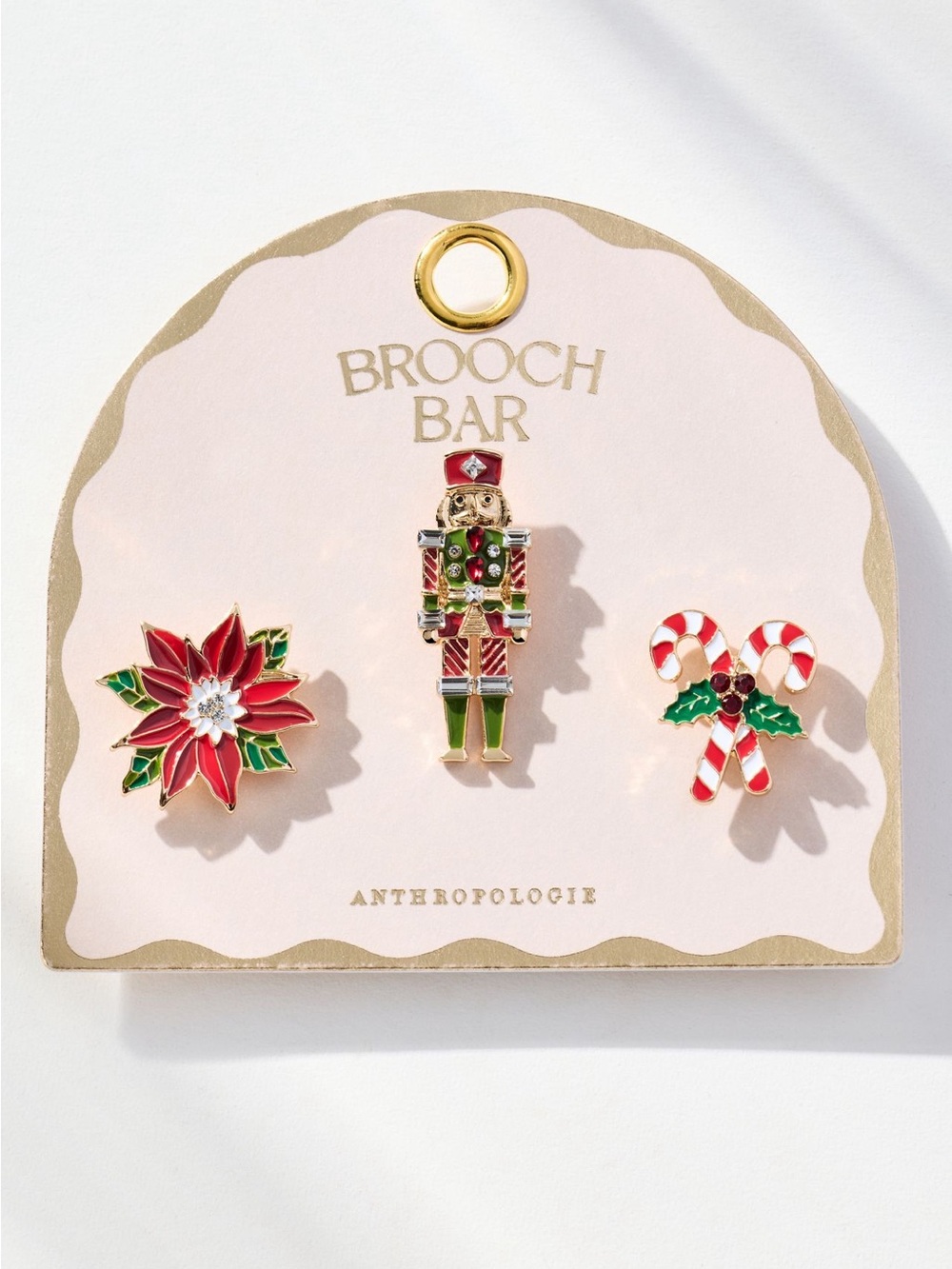 Anthropologie Gold Christmas Brooches New Festive Cheer Nutcracker Poinsettia